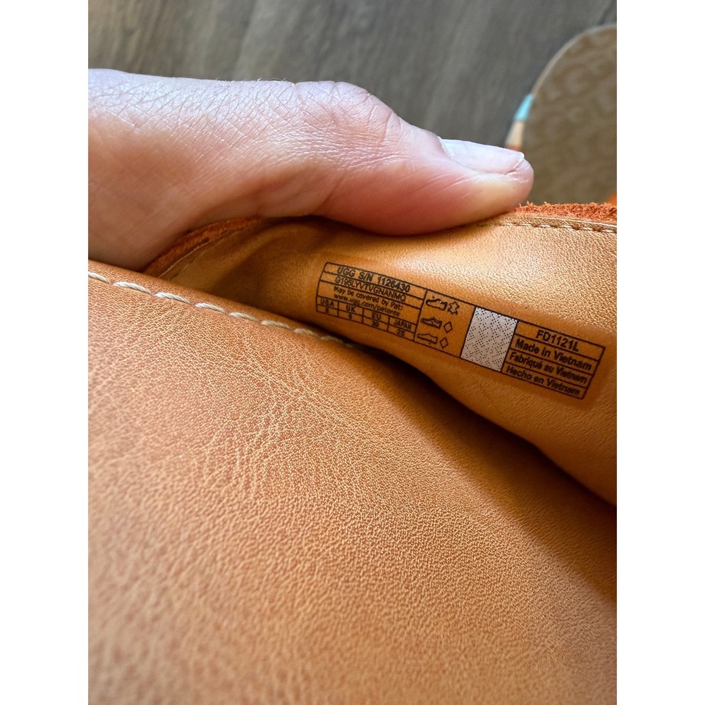 UGG Multicolor Suede Slide Sandals - Tan, Orange, Blue - Picture 4 of 12